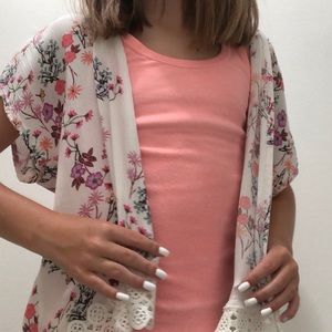 Flower print and lace cardigan